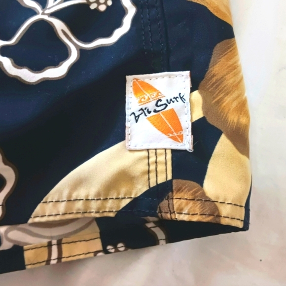 Hawaiian Board Shorts 40 Pocket Surf Trunks Beach Black Gold White - Picture 3 of 13